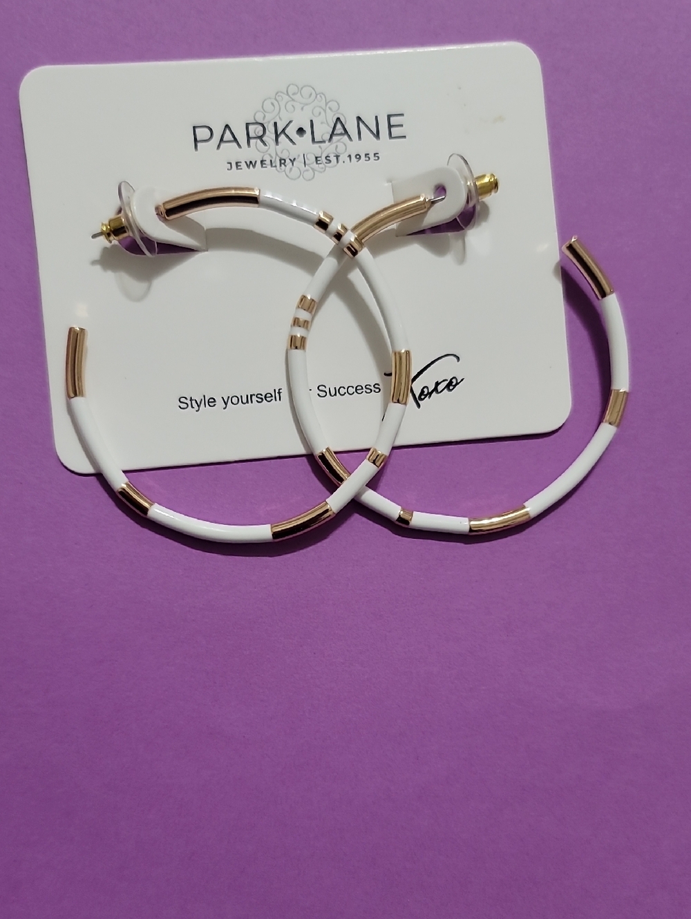 Park Lane White and Gold Accent Hoop Earrings